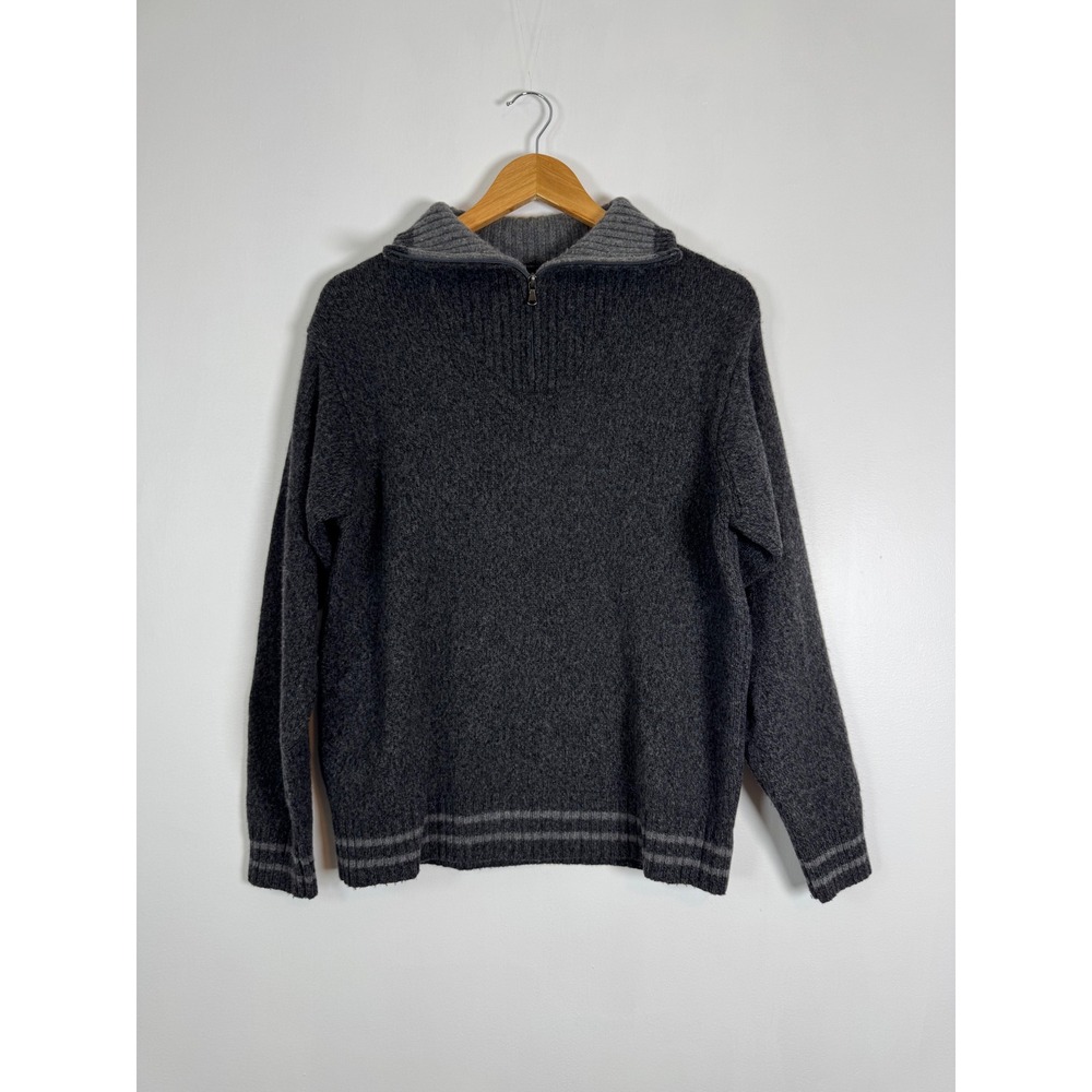 Dark Academia Briard Mens Med Quarter Zip Sweater Grey Wool Blend Italy Striped